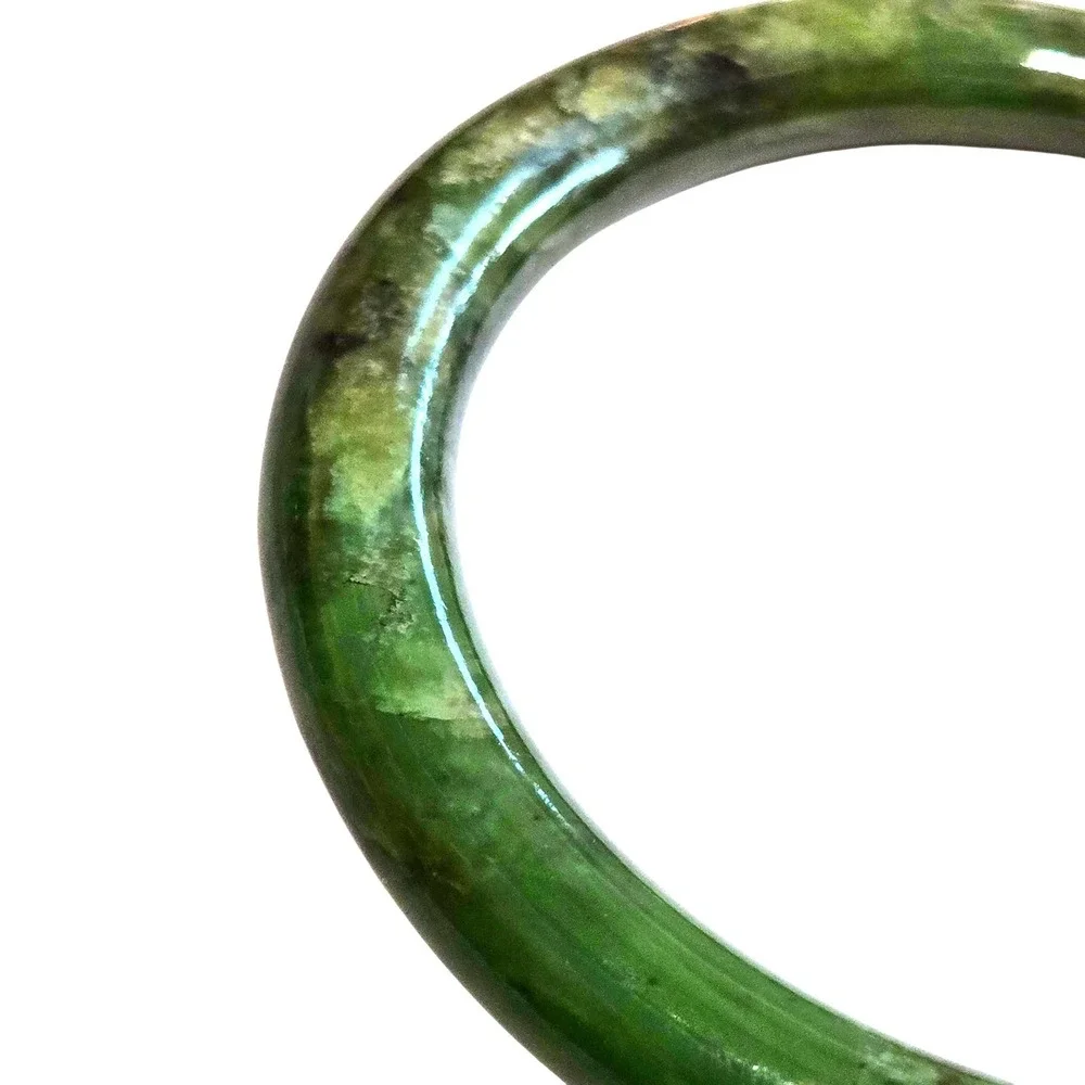 Vintage Bangle Bracelet Serpentine 7.25in Green Natural Stone Polished Solid
